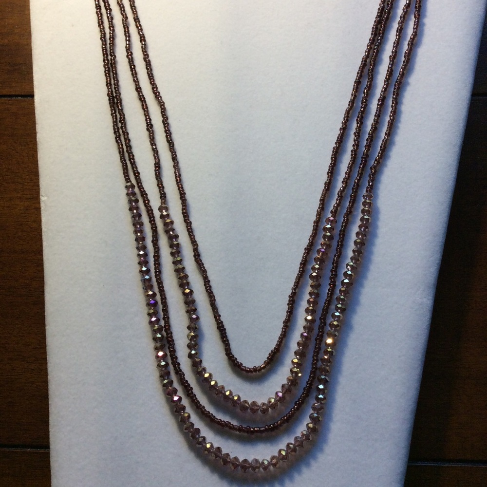 Beaded Layered & Faceted Colorful Brown Necklace.